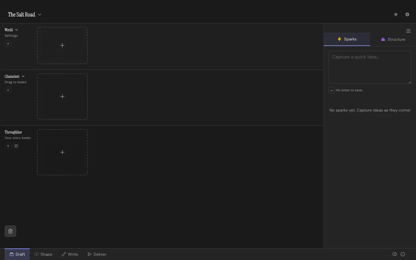 A brand-new, empty project in the Draft Workspace