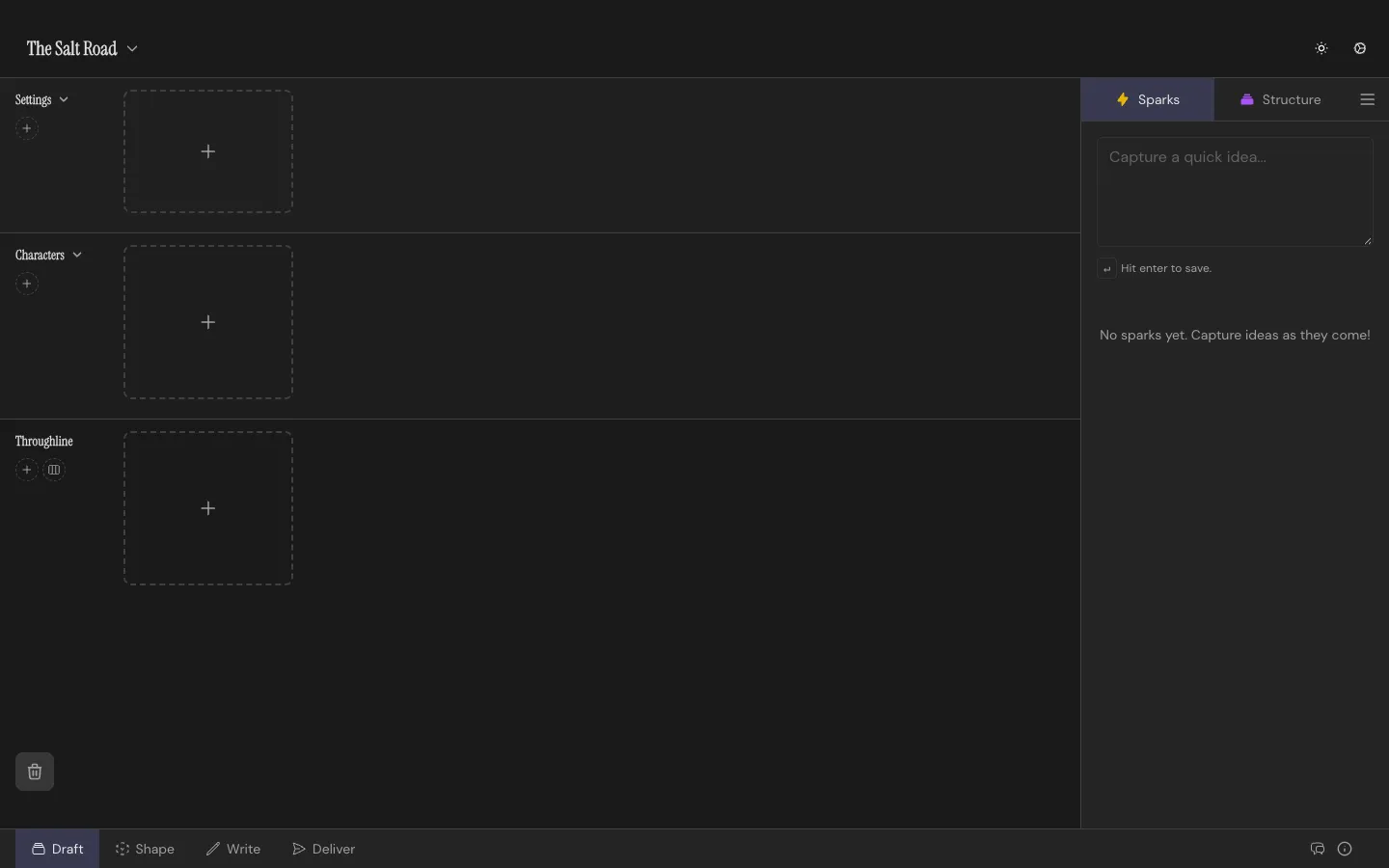 A brand-new, empty project in the Draft Workspace